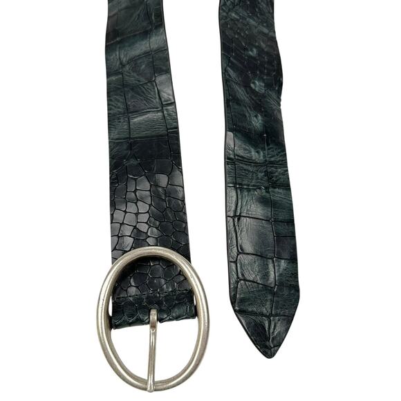 Orciani Croc Embossed Black Leather Belt Silver Buckle Made in Italy 75 US XS/2 main image 11